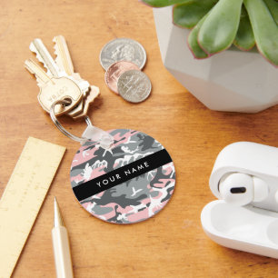 Porte-clés Camouflage rose et gris Votre nom Personnalisez