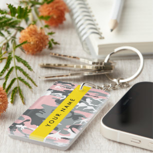 Porte-clés Camouflage rose et gris Votre nom Personnalisez