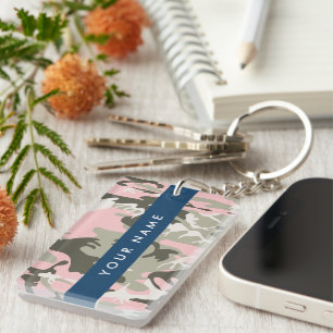Porte-clés Camouflage rose et vert Personnalisez votre nom