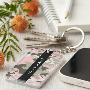 Porte-clés Camouflage Rose et Vert Personnalisez votre nom