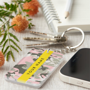 Porte-clés Camouflage Rose et Vert Personnalisez Votre nom