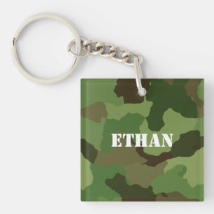 Porte-clés Camouflage vert Brown de style militaire Texte bla