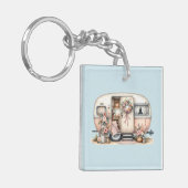 Porte-clés Camper Boho avec couronne florale et pastels rose (Devant gauche)