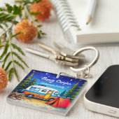 Porte-clés Camper Camper Bleu Vert Nature Aquarelle (Devant Droit)