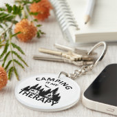 Porte-clés Camping est ma thérapie drôle slogan de camper (Devant Droit)