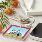 Porte-clés Camping rouge et Turquoise rétro (Devant Droit)