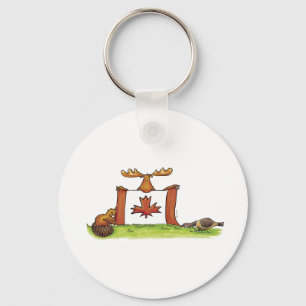 Porte-clés Canadian Flag with moose, beaver and goose
