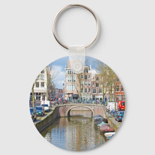 Porte-clés Canal d'Amsterdam avec bateaux (Recto)