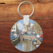 Porte-clés Canal d'Amsterdam avec bateaux (Recto)