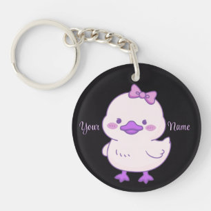 Porte-clés Canard Arc Violet Mignon Kawaii Noir Personnalisé 