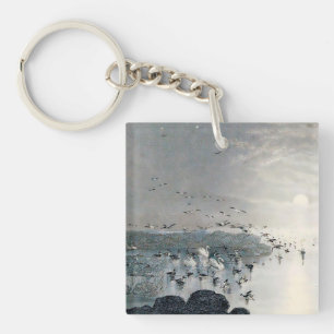 Porte-clés Canards, colverts et cygnes sur le lac au coucher 