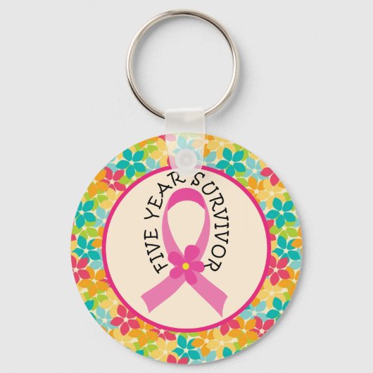 Porte-clés Cancer du sein 5 ans survivant Ribbon cadeau (Recto)