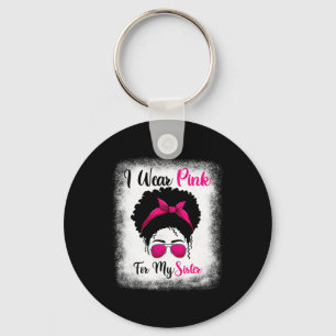 Porte-clés Cancer du sein Afro Messy Bun Chemise Je Porte Ros