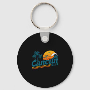 Porte-clés Cancun Mexique Retro Coucher de soleil Palmier Pla