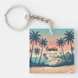 Porte-clés Cancun Vintage 2026 Coucher de soleil tropical sur