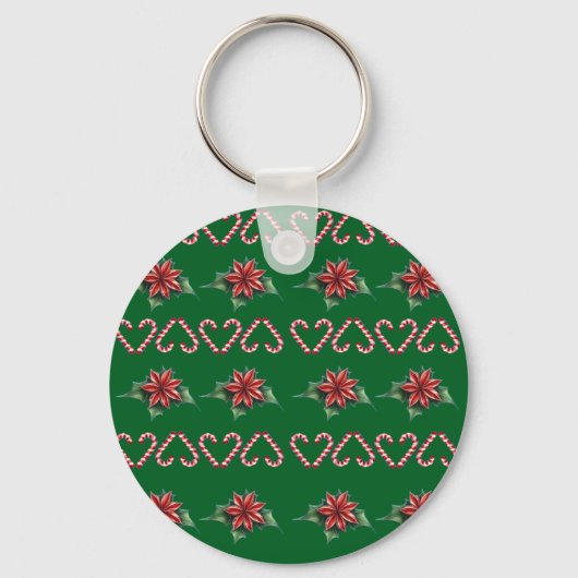 Porte-clés Candy Cane Heart and Holly Pattern – Festive Chris (Recto)