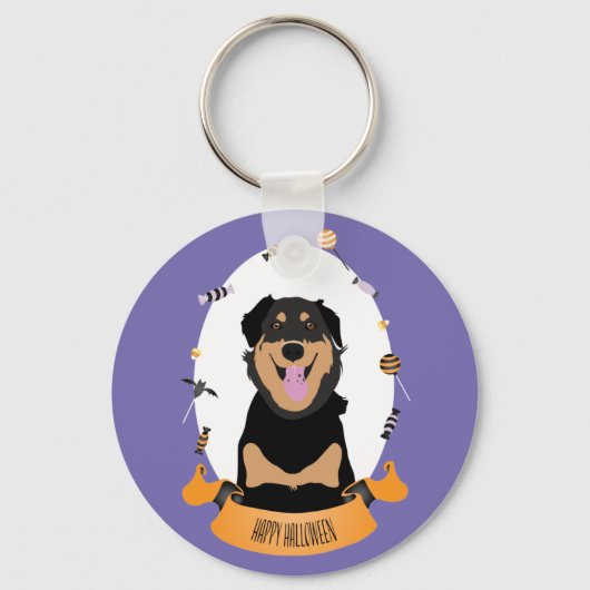 Porte-clés Candy Portrait Rottweiler Chien pourpre orange (Recto)