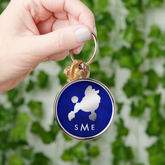 Porte-clés Caniche d'argent bleu monogramme (Main)