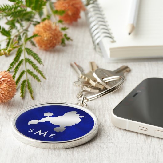 Porte-clés Caniche d'argent bleu monogramme (Côté)