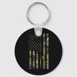 Porte-clés Canne à pêche Drapeau US Camo Vintage Patriote Fi