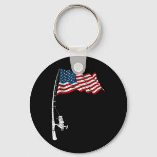 Porte-clés Canne à pêche vintage drapeau américain pêche drôl