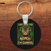 Porte-clés Can't Hear You I'm Gaming Funny Gamer Cat Playing (Recto)