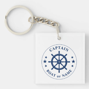 Porte-clés Capitaine Nom Bateau Roue Helm Stars Photo Retour