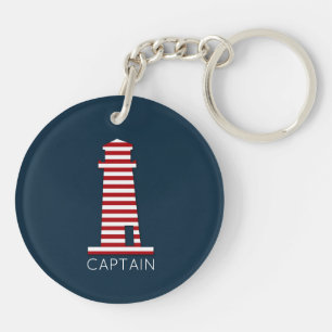 Porte-clés CAPITAINE Phare Marin Bateau Rouge Blanc Bleu