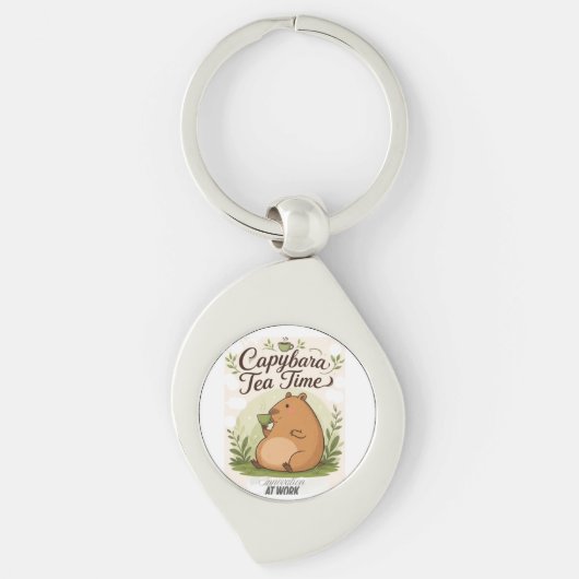 Porte-clés Capybara à l'heure du thé | Capybara mignon buvant (Devant)