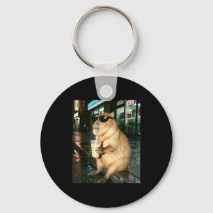 Porte-clés Capybara buvant du café glacé, photo de capybara m