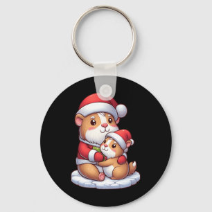 Porte-clés Capybara Et Père Noël Enlacent La Famille De Noël
