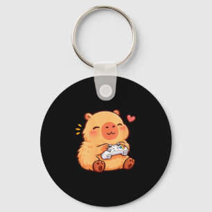 Porte-clés Capybara féminin kawaii anime jouant à des jeux vi
