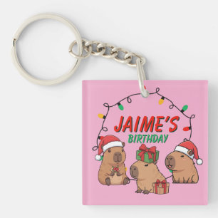 Porte-clés Capybara Rose Noël Anniversaire