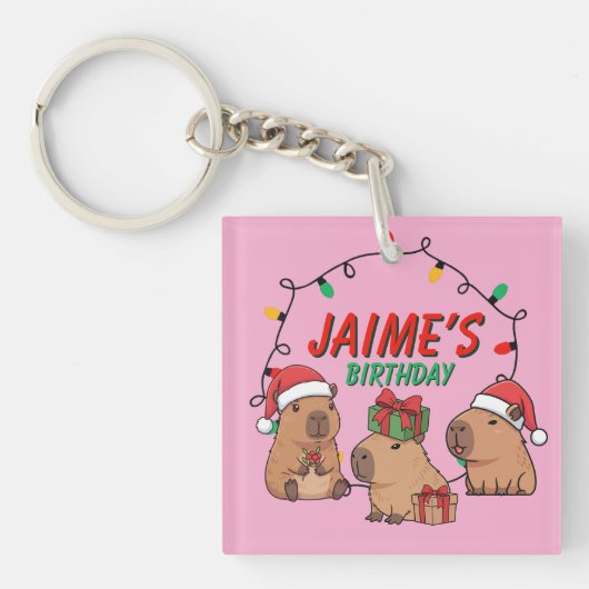 Porte-clés Capybara Rose Noël Anniversaire (Devant)