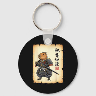 Porte-clés Capybara Samouraï Art Japonais Graphique Rétro Drô