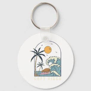 Porte-clés Capyra Surfant sur la Plage Coucher de Soleil Été