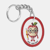 Porte-clés Caractère de pomme rouge mignon avec un crayon Nom (Devant gauche)