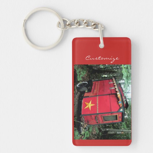 Porte-clés Caravane minuscule gitane rouge customisée sur la (Devant)
