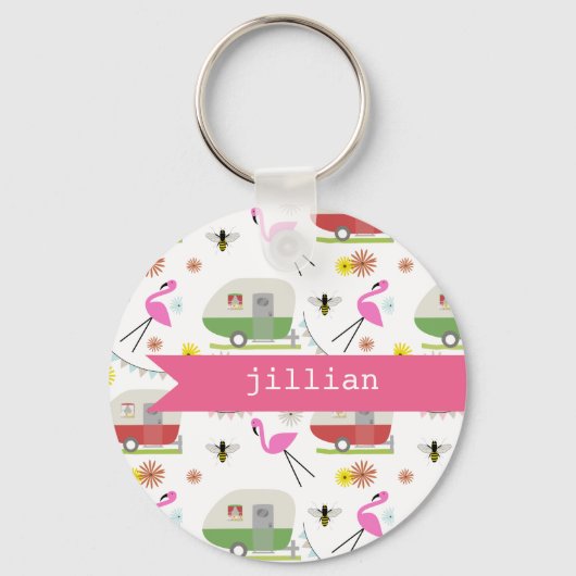 Porte-clés Caravanes Retro et Flamingos (Recto)