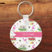 Porte-clés Caravanes Retro et Flamingos (Recto)