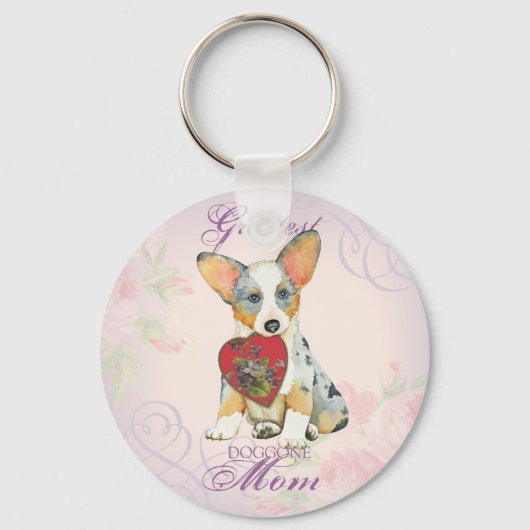 Porte-clés Cardigan Welsh Corgi Heart Mom (Recto)