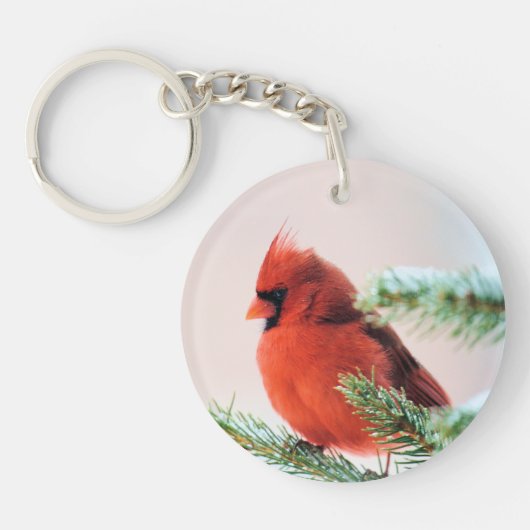 Porte-clés Cardinal dans le sapin à neige (Devant)