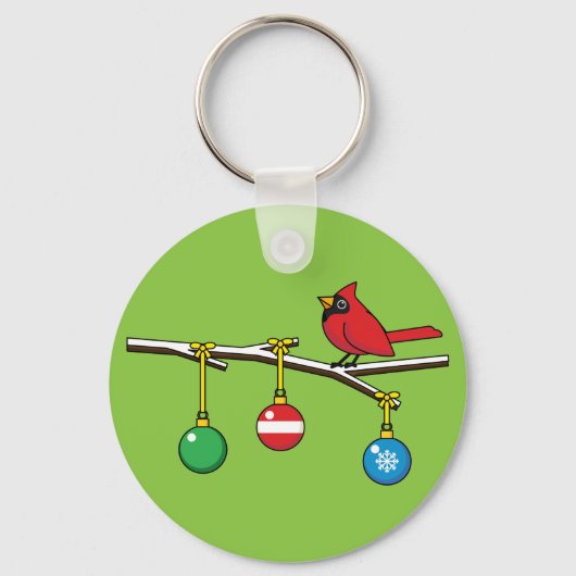 Porte-clés Cardinal Rouge à Noël Branche nu (Recto)