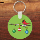 Porte-clés Cardinal Rouge à Noël Branche nu (Recto)