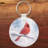 Porte-clés Cardinal Rouge Aquarelle d'Hiver (Verso)