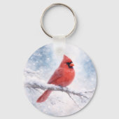 Porte-clés Cardinal Rouge Aquarelle d'Hiver (Verso)