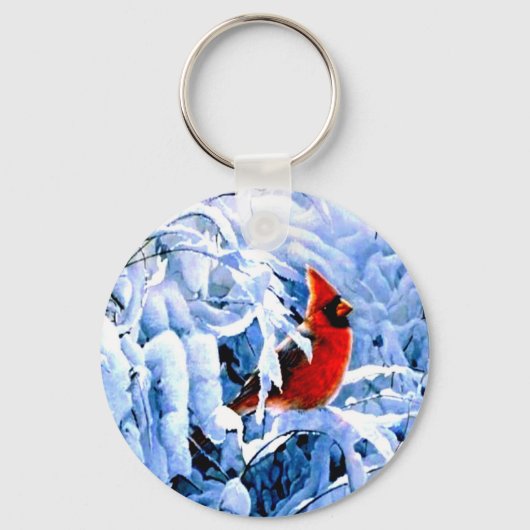 Porte-clés Cardinal Rouge dans la neige d'hiver (Recto)