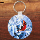 Porte-clés Cardinal Rouge dans la neige d'hiver (Recto)