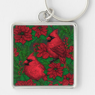 Porte-clés Cardinaux et poinsettia pour Noël