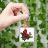 Porte-clés Cardinaux rouges sur décoration de Noël (main)